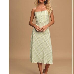 Lulus Just My Luck Light Green Plaid Sleeveless Midi Dress